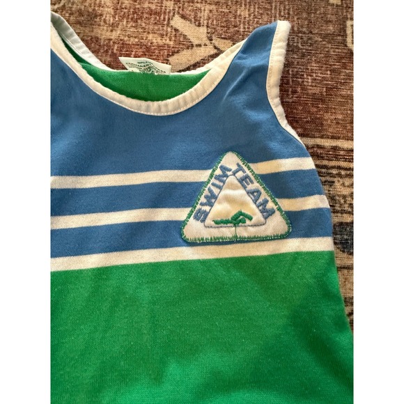 Vintage Health-tex Kids Swim Team Tank and Shorts Set Green Blue 12 Months USA - Picture 2 of 6